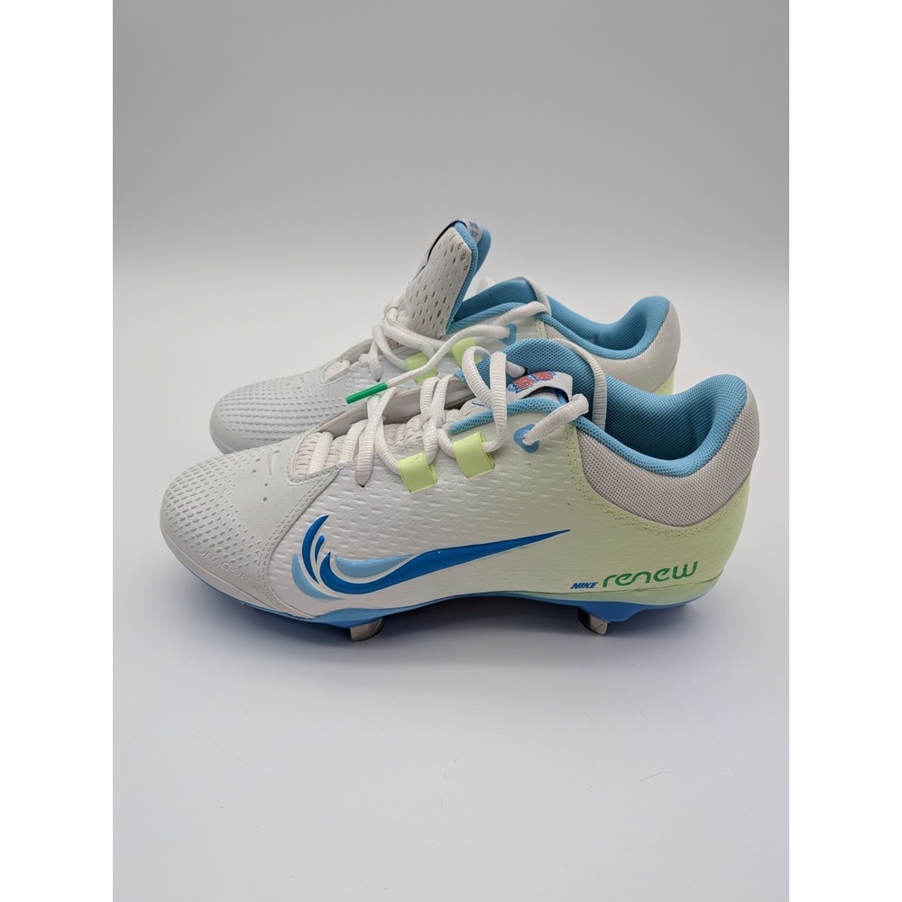 Nike Hyperdiamond 4 Pro Women 8 White Blue Metal Softball Cleats FQ7729-100